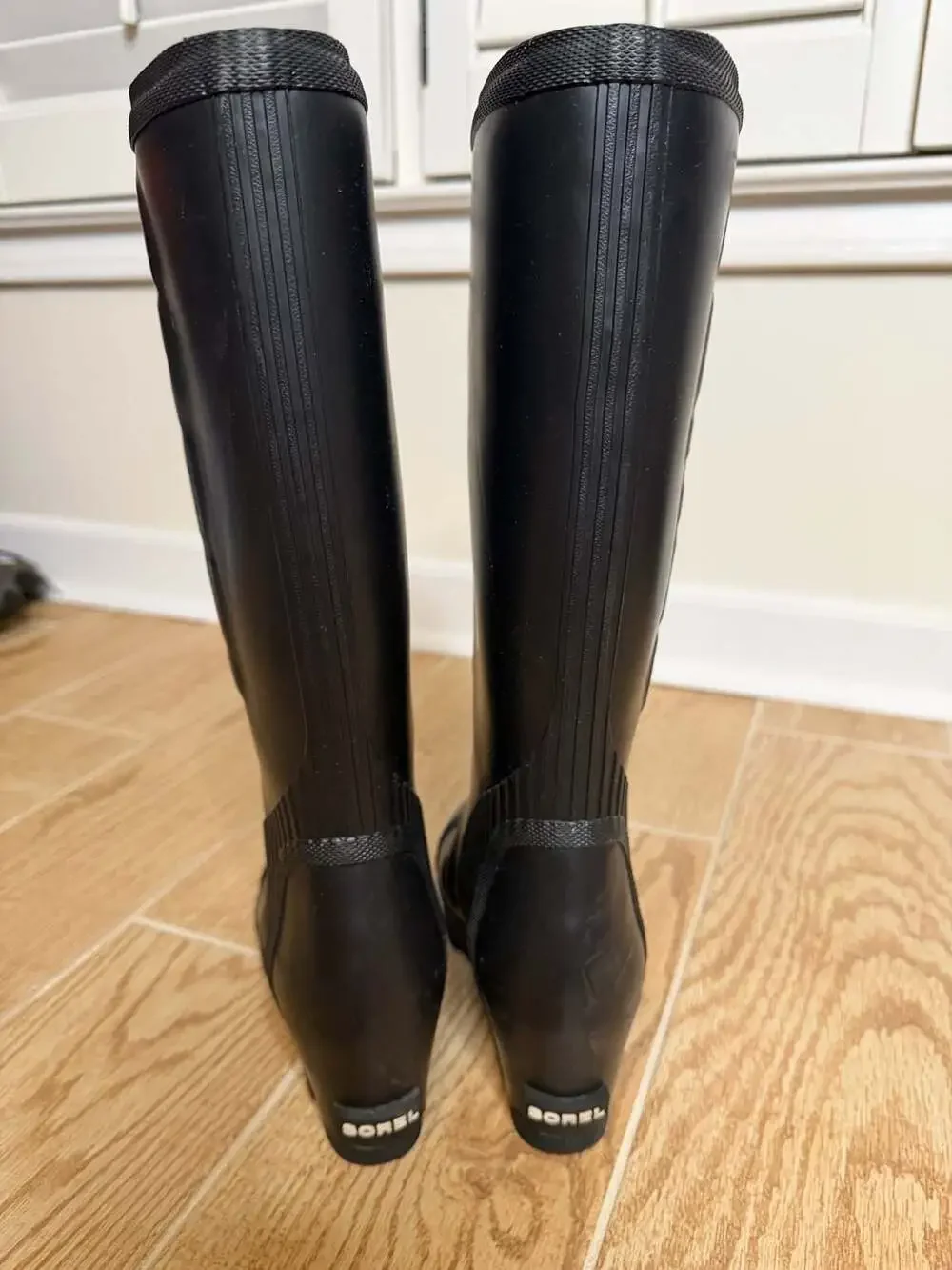 Sorel Joan Rain Wedge Tall Waterproof Rubber Boots Black Size 7